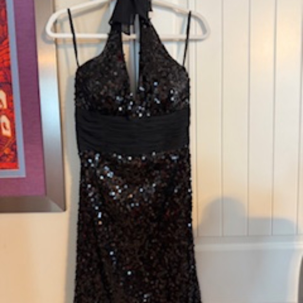 White House Black Market Black Sequin Halter Dress – Size 8